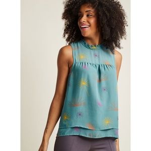 Modcloth Chiffon Blouse with with Ruffle Neckline